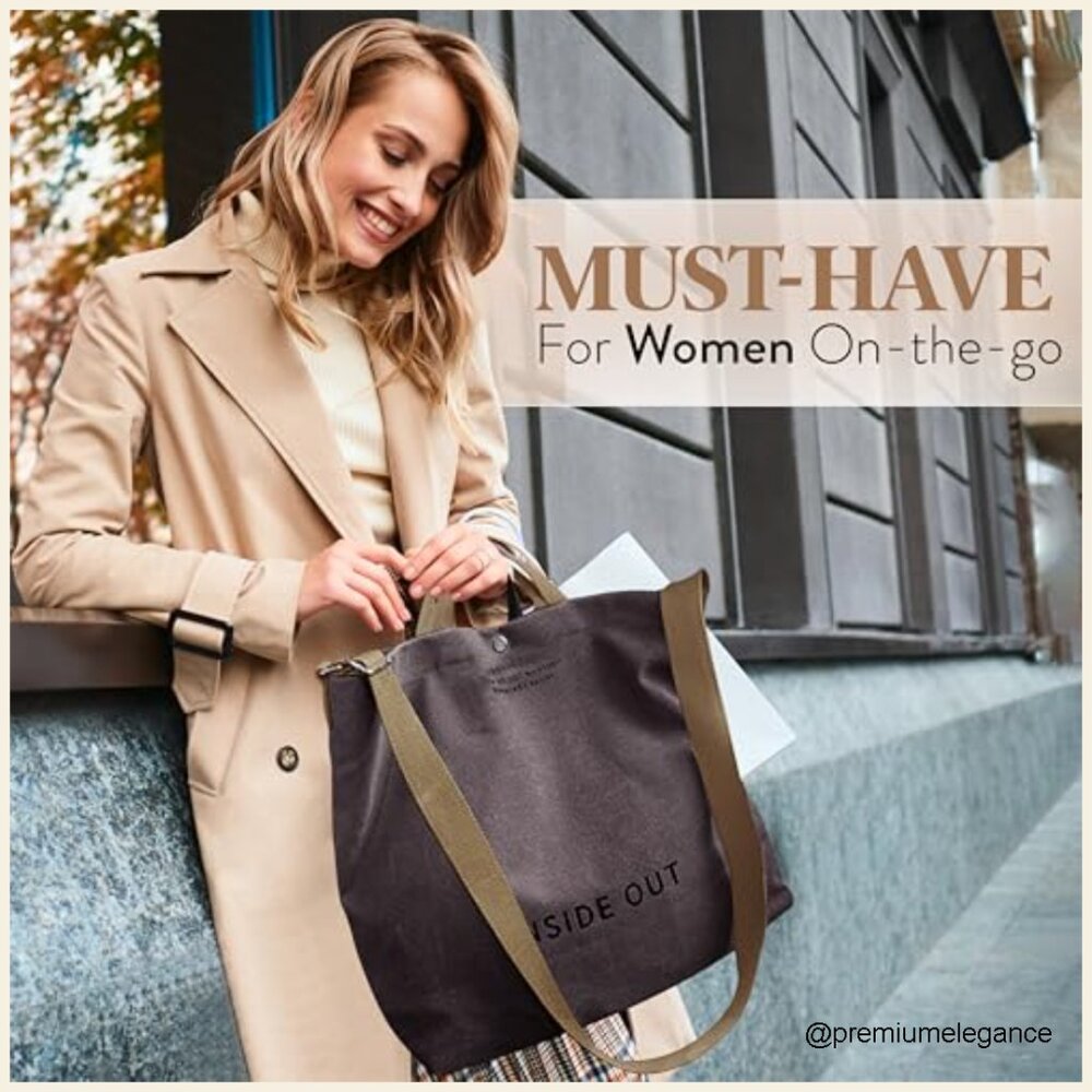 Large Canvas Tote Bag with Crossbody Strap, Multiple Pockets, 20L Capacity - Picture 3 of 7